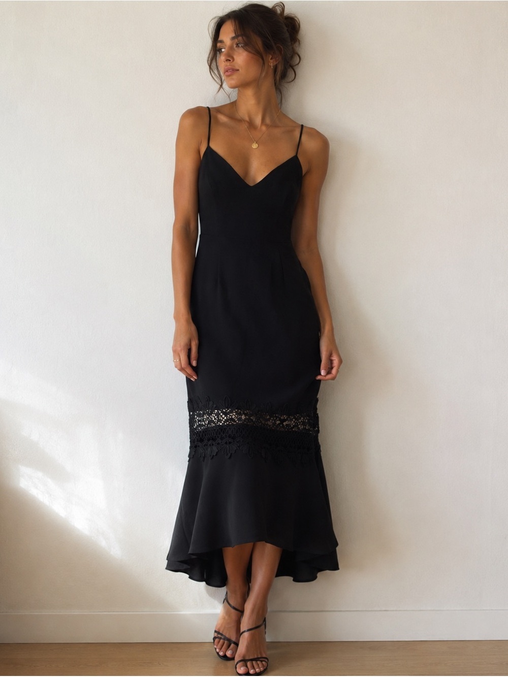La Maison Talulah M black dress spaghetti straps see through portion great cond